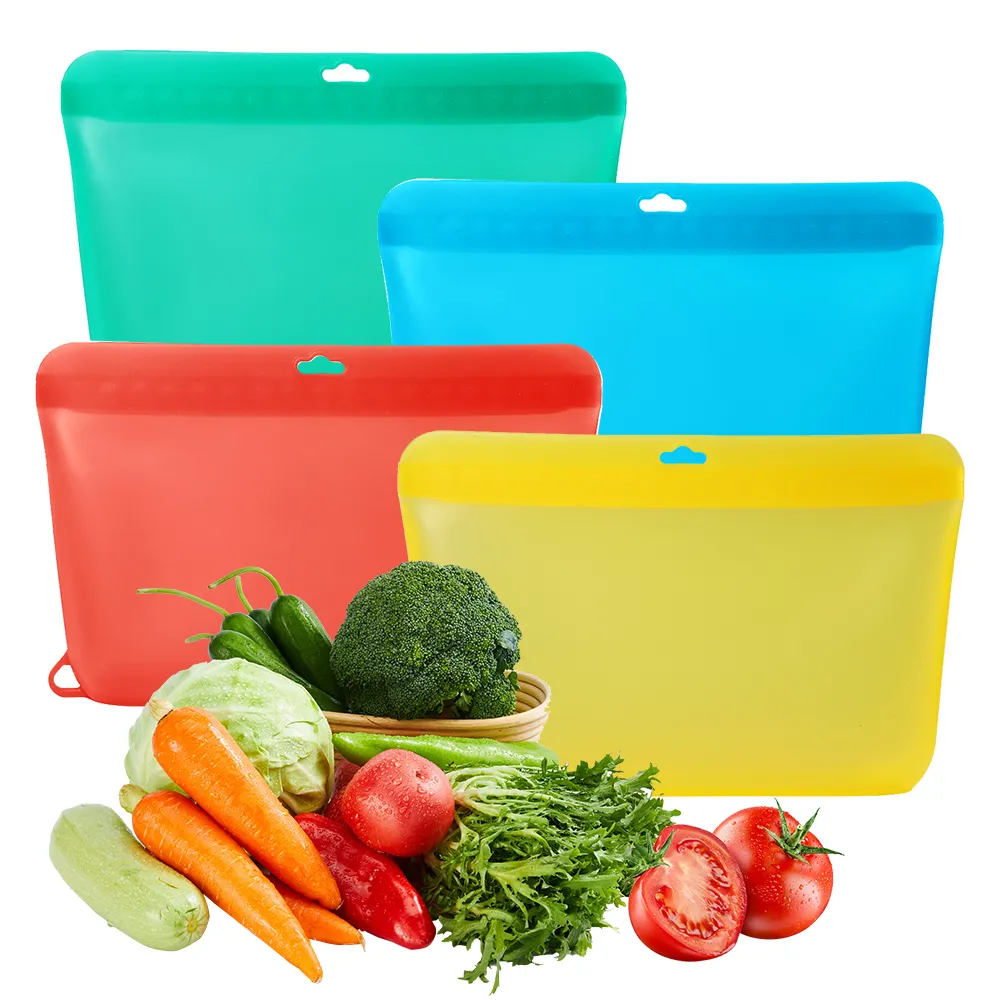 Bolsa de almacenamiento de silicona al por mayor bolsa de silicona reutilizable personalizada sin BPA 100% bolsa de almacenamiento de silicona de grado alimenticio para empacar alimentos