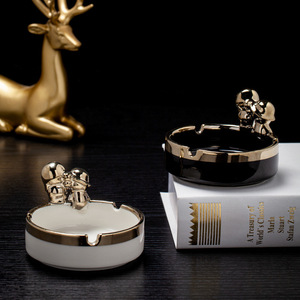 Ruijie Ceramic Ashtray Round Gold Trim Home Office Gift Use - Product Image 3