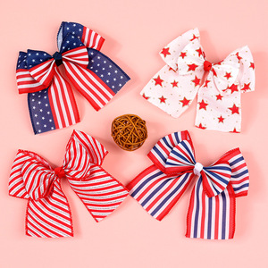 กิ๊บติดผมวันประกาศอิสรภาพอเมริกา ลายพิมพ์ทำมือ โบว์สองชั้น สำหรับเด็กผู้หญิง - Product Image 1