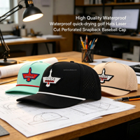 Casquette de baseball et de golf sportive imperméable avec logo en caoutchouc PVC brodé personnalisé, 5 ou 6 panneaux, perforations découpées au laser et cordelette