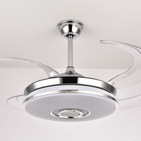 Ventilador de Techo Moderno Retráctil 2034S de 42 Pulgadas con Lámpara, Altavoz y Reproductor de Música, Candelabro con 3 Colores, Aspas Invisibles y Control Remoto