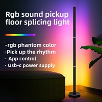 Lámpara de Pie LED RGB de Esquina, Paquete de 2, Base Hexagonal, Sincronización con Música, Control Remoto por Aplicación, Luz Ambiental para Sala de Estar, Dormitorio, Juegos, CE, RoHS, FCC