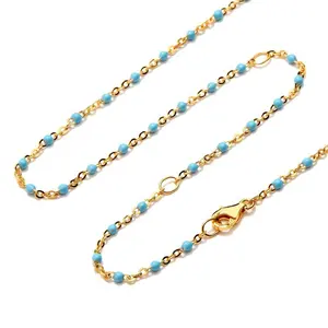 Gemnel bohemia 925 sterling silver 18k gold bead chain enamel cable chain necklace wholesale