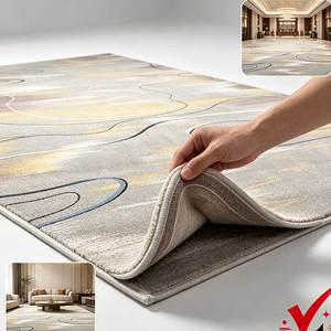 <span class=keywords><strong>Tapis</strong></span> moderne gris et or à lignes abstraites courbes, imprimé sur mesure, antidérapant, en nylon à poils ras, pour hôtels commerciaux, bureaux et salons - Product Image 5