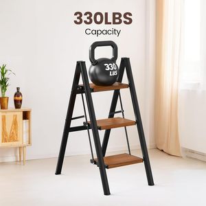 Tabouret escabeau pliant en <span class=keywords><strong>aluminium</strong></span> et bois, léger, antidérapant, avec <span class=keywords><strong>marches</strong></span> larges, capacité de 150 kg, pour la maison - Product Image 4