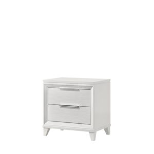White Textured Finish 2-<b>Drawer</b> Nightstand Wooden Bedroom <b>Storage</b> Furniture - Product Image 2