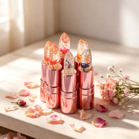 Rouge à lèvres hydratant transparent effet gelée, à base de fleurs séchées et feuille d'or, changeant de couleur, marque privée, vente en gros