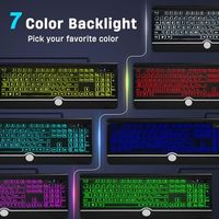 Clavier filaire rétroéclairé OEM ODM avec grandes touches, rétroéclairage 7 couleurs, repose-poignets et touches surdimensionnées faciles à voir