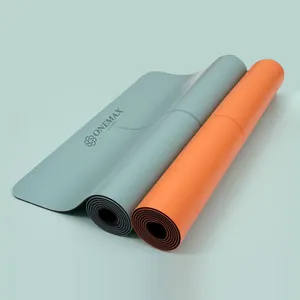 ONEMAX matras Yoga PU antiselip, matras latihan Yoga karet alam ramah lingkungan dengan garis panduan Penyelaras