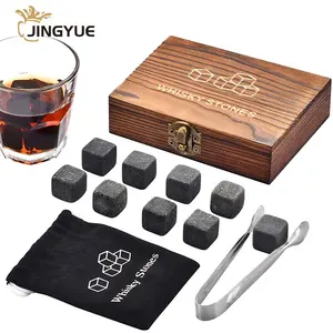 Wedding Birthday Reusable Refreezable Chilling Cooler Rocks Granite Scotch Bourbon Whiskey Stones Gift Set in Wooden Box