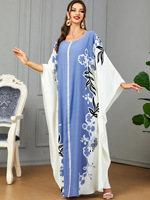 Abaya Ethnique Moyen-Orientale Kaftan Arabe de Dubaï Robe Longue Islamique pour Femme Manches Chauve-Souris