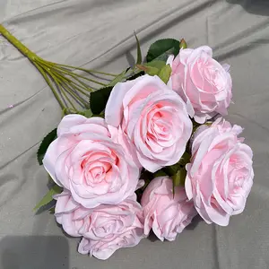 गर्म बिक्री गुलाब गुलाबी रेशम गुलदस्ता कृत्रिम फूल घर शादी सजावटी फूलों के लिए सस्ते फूल