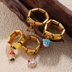 Stainless Steel Gold Plated Pendant <b>Ring</b> With <b>Cartoon</b> Charms Unisex Jewelry Gift - Product Image 3