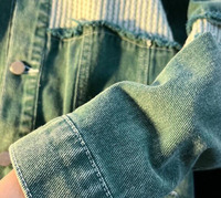 RNSHANGER Blouson en jean pour homme automne, style streetwear, patchwork, col rabattu, veste décontractée ample à manches longues pour homme