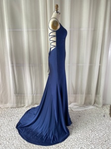 <span class=keywords><strong>Robe</strong></span> de soirée sirène en satin à col en V et fines bretelles, ornée de strass, avec fente haute et dos lacé, de l'usine de Chaozhou - Product Image 6
