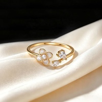 Cincin Perak Sterling 925 Desain Trendi Grosir, Cincin Mutiara Bunga Terbuka yang Dapat Disesuaikan