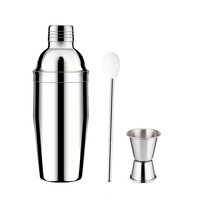 Ensemble de shaker à cocktails en acier inoxydable personnalisé, 3 pièces, shaker cobbler avec doseur, cuillère de bar, support en bois pour bar à domicile, barman