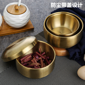 304 Stainless Steel Bowl Gold Color With Lid Rice Kimchi Bowl Household Kitchen Use - Product Image 2