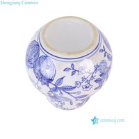 RXET10-J-S Bouteille en forme de gourde à motif floral et d'oiseaux bleus et blancs