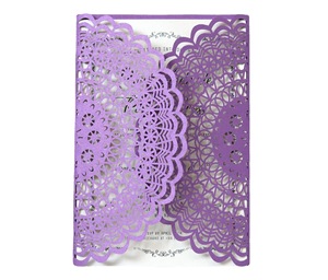Invitations de mariage personnalisées et économiques du fabricant, invitations découpées au laser de couleur violet foncé, cartes de vœux de mariage - Product Image 4