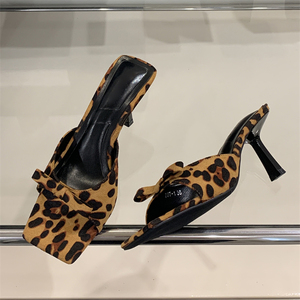 Summer New <b>Leopard</b> <b>Print</b> High Heel <b>Slippers</b> Ladies Elegant Sexy European and American Sandals - Product Image 1