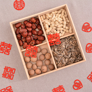 Caja de madera para frutos secos, 22x22x6cm, cuatro compartimentos para aperitivos, almacenamiento para sala de estar y bodas - Product Image 1