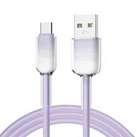 Cable USB a Tipo-C Morado, Carga Rápida 3A, Diseño Degradado de Cristal de Hielo, Nylon, Conductor de Cobre Puro para Teléfono Móvil e iOS