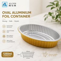 ALCHN Contenant ovale en aluminium de 1250 ml, qualité alimentaire, compatible four, recyclable, plateau de cuisson doré pour gâteaux, barbecue, plats à emporter, barquette jetable
