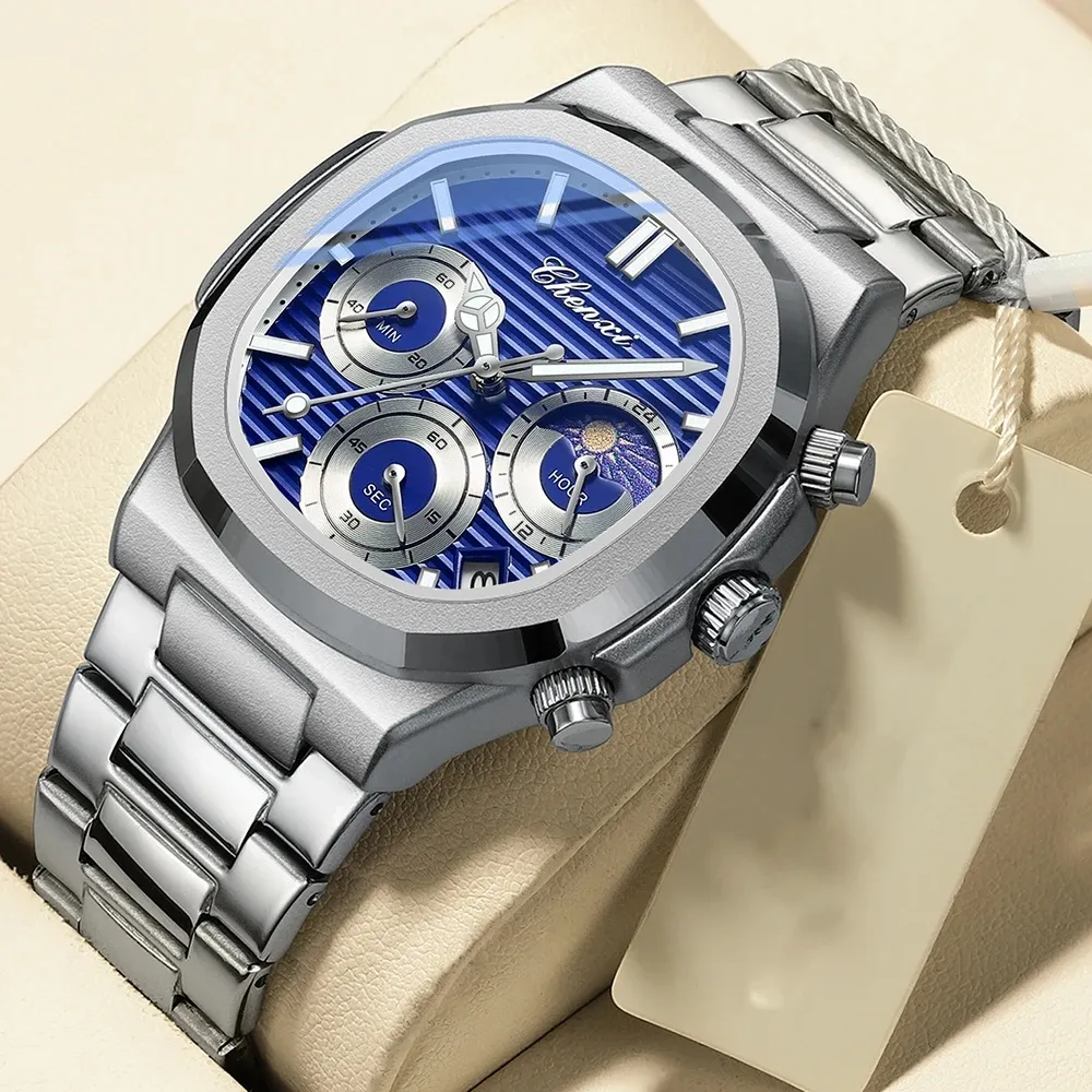 CHENXI 922 Reloj de negocios para hombres Fecha Relojes de pulsera de cuarzo con cronógrafo Acero inoxidable Luminoso Hombre Reloj de lujo para hombres