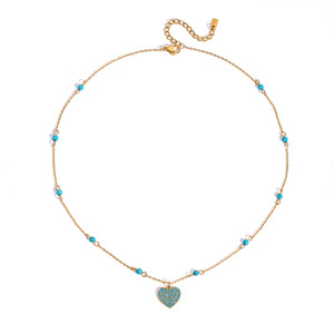 Collar con Colgante de Turquesa en Forma de Corazón, Acero Inoxidable, Engaste Pavé, Joyería para Regalo - Product Image 5