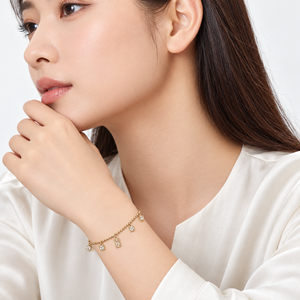 Geometric Zircon Charm <b>Bracelet</b>, Stainless Steel <b>Beaded</b> Chain with 14K Gold Vacuum Plating, Gold and <b>Silver</b> Colors - Product Image 5