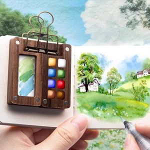 ชุดจานสีสำหรับสมุดสเก็ตช์แบบ DIY ขนาดพกพาขนาดเล็กกล่องแม่เหล็กไม้ - Product Image 3