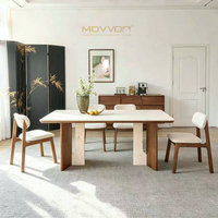 Table à manger OEM d'usine avec plateau en marbre et bois, structure stable, mobilier élégant pour projets d'aménagement intérieur