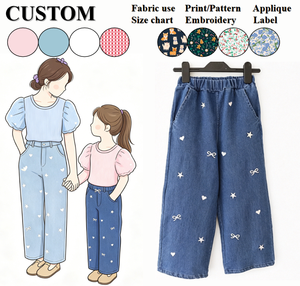 Vêtements décontractés pour enfants de 2 à 16 ans, pantalons en <span class=keywords><strong>jean</strong></span> à étoiles, jeans à jambes larges pour filles, logo personnalisé, vêtements d'extérieur pour enfants - Product Image 1