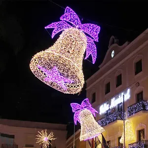 Lampu liburan desain baru untuk led luar ruangan dekorasi jalan motif 3D bel bintang besar lampu Natal