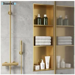 Accessoires de salle de bain or brossé Niche murale de douche décorative en acier inoxydable