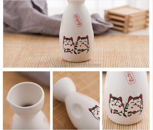 Großhandel benutzer definierte traditionelle japanische Topf mit Servier flasche 4 Tassen niedlichen Kitty Muster Keramik Sake Cup Set - Product Image 6