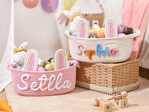 Cesta de almacenamiento de cuerda de algodón de estilo encantador con <span class=keywords><strong>nombre</strong></span> personalizado Kaiyue, bolsas grandes para mamá, organizador de pañales para bebé, cesta de almacenamiento de Juguetes - Product Image 3