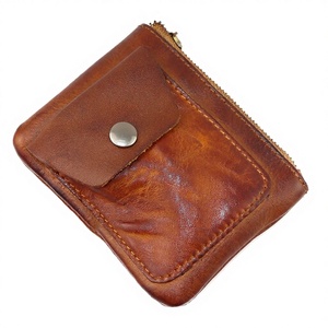 Portefeuille unisexe en cuir véritable imperméable, à fermeture éclair courte, avec effets de couleur manuels personnalisés, nouvelle collection, tendance - Product Image 2