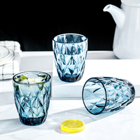 276ml Diamant-geëmbosseerd glazen tumbler voor koude dranken, multicolor vintage glazen beker voor sap, ijskoud water, fruitdranken en serveren