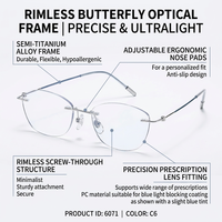 Montures de lunettes semi-cerclées en titane, verres optiques papillon, lentilles PC, personnalisables OEM ODM