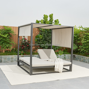Moderno Hotel piscina playa muebles marco de aluminio al aire libre doble cama de día con cortinas y dosel - Product Image 2