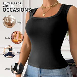 Hot bán không nhăn căng vải phụ nữ vest thích hợp cho mọi dịp cao đàn hồi không tay cơ bản yếm trong Tank <span class=keywords><strong>Tops</strong></span> - Product Image 4