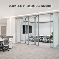 Porte pliante en aluminium à cadre ultra fin, cloison intérieure en verre, séparateur de bureau minimaliste, portes pliantes, gain de place