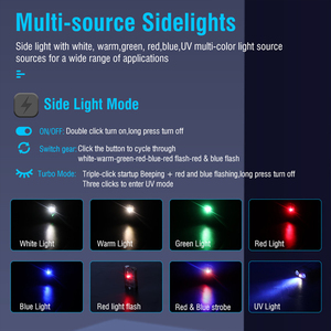Mini lampe torche LED EDC rechargeable par USB-C à haut lumen, 14 modes, lumière rouge UV 365 nm, petite lampe torche puissante pour porte-clés - Product Image 5