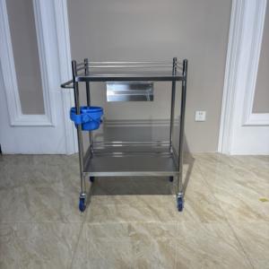 รถเข็นสแตนเลสสองชั้นแบบลิ้นชักเดียวสำหรับเฟอร์นิเจอร์คลินิกโรงพยาบาลรถเข็นทางการแพทย์พร้อมถัง4ล้อ - Product Image 1