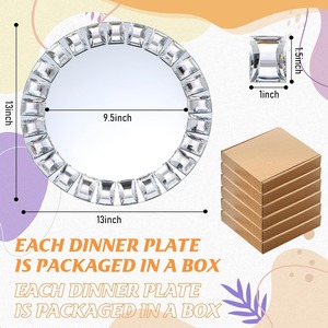 Assiettes de présentation rondes en verre miroir argenté personnalisées avec bordure diamantée pour dîner, mariage, anniversaire, fête - Product Image 2