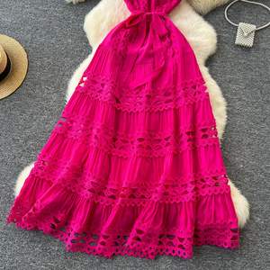 Sommerliches O-Ausschnitt Tunika Freizeitkleid für Damen Ärmelloses Empire-Taille Stickerei Durchbrochenes Spitzenkleid - Product Image 4