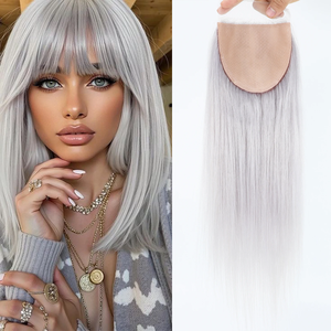 <span class=keywords><strong>Top</strong></span> in pizzo <span class=keywords><strong>con</strong></span> Base in seta grigiastra <span class=keywords><strong>con</strong></span> frangia vergine capelli umani 5x5 pollici Base in silicone Topper Pre pizzicata <span class=keywords><strong>con</strong></span> i capelli del bambino - Product Image 6