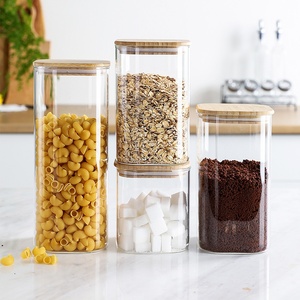 Recipientes Cuadrados de Vidrio de Borosilicato para Almacenamiento de Alimentos, Tapas Herméticas de Bambú, Frascos para Especias, <span class=keywords><strong>Pasta</strong></span>, Granos de Café, Azúcar, Apilables - Product Image 3